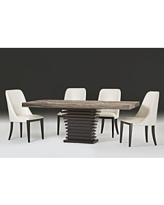 Ark Dining Table with Glam Travertine Finished Top.