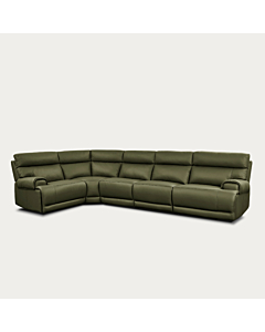 Baron 5-Piece Leather Modular Sectional with Power Recliners, Dark Olive
