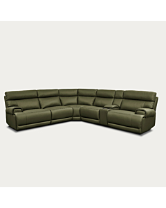 Baron 6-Piece Leather Modular Sectional with Power Recliners, Dark Olive