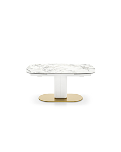 Calligaris Cameo Table with an Extendable Elliptical Top and Central Metal Base, White Marble Top
