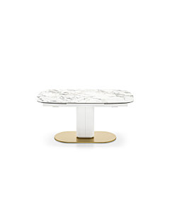 Calligaris Cameo Table with an Extendable Elliptical Top and Central Metal Base, White Marble Top