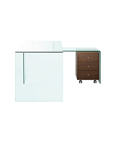 Casabianca Rio L-Shaped Glass Office Desk with Walnut File Pedestal