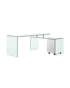 Casabianca Rio L-Shaped Glass Office Desk with White High Gloss File Pedestal