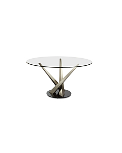 Elite Modern 54" Crystal Round Dining Table with Champagne Plate Finish Columns