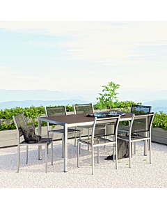 Modway Hore 7 Piece Outdoor Patio Aluminum Dining Set Silver Black