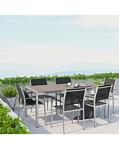 Modway Shore 7 Piece Outdoor Patio Aluminum Dining Set Silver Black Color