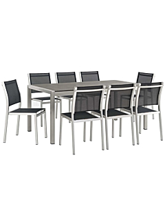 Modway Shore 9 Piece Outdoor Patio Aluminum Dining Set Silver Black