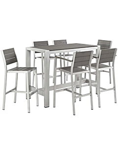 Modway Shore 7 Piece Outdoor Patio Aluminum Dining Set Silver Gray