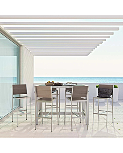 Modway Shore 7 Piece Outdoor Patio Aluminum Dining Set Silver Gray