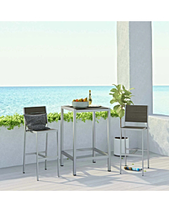 Modway Shore 3 Piece Outdoor Patio Aluminum Pub Set Silver Gray