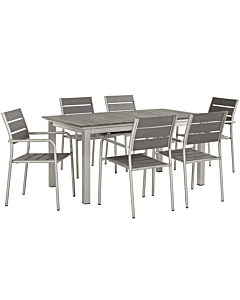 Modway Shore 7 Piece Outdoor Patio Aluminum Dining Set Silver Gray color