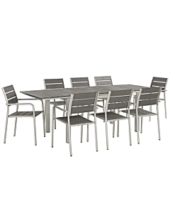 Modway Shore 9 Piece Outdoor Patio Aluminum Dining Set Silver Gray