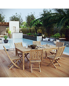Modway Marina 7 Piece Outdoor Patio Teak Dining Set Natura