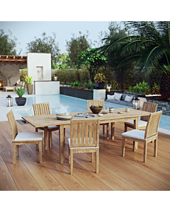 Modway Marina 7 Piece Outdoor Patio Teak Dining Set Natural White