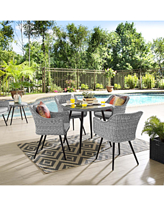 Modway Endeavor 5 Piece Outdoor Patio Wicker Rattan Dining Set Gray Gray