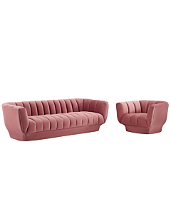 Modway Entertain Vertical Channel Tufted Performance Velvet Sofa and Armchair Set