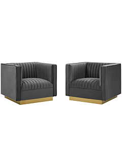 Modway Sanguine Vertical Channel Tufted Upholstered Performance Velvet Armchair Set of 2