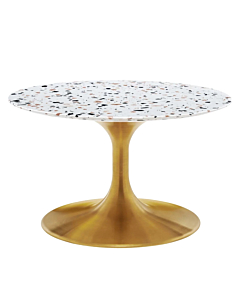 Modway Lippa 28" Round Terrazzo Coffee Table Gold White