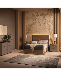 ALF Fifth Avenue Bedroom Set – Modern Italian Design in Brushing Beige High Gloss & Eco-Veneer Walnut
