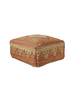 Jaipur Living Ember Indoor/ Outdoor Tribal Orange/ Blue Cuboid Pouf