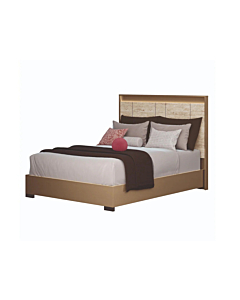 ALF Jo King Bed with Headboard Lighting – Gold High Gloss & Travertino Eco-Stone Finish