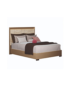 ALF Jo Queen Bed with Headboard Lighting – Gold High Gloss & Travertino Eco-Stone Finish