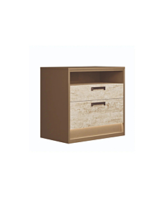 ALF Jo Nightstand – Gold High Gloss & Travertino Eco-Stone Finish