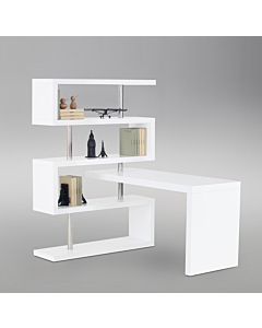 J & M KD002 Office Desk with Tall Shelves, White