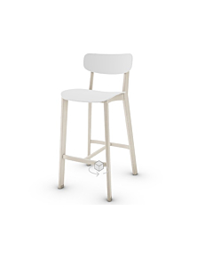 Calligaris Cream Stool With Polypropylene Seat And Backrest And Wooden Base