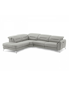 Neo Sectional with Power Recliner-Leather, Silver Grey, Left Facing Chaise