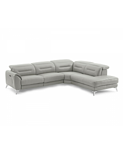Neo Sectional with Power Recliner-Leather, Silver Grey, Right Facing Chaise