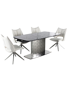Chintaly Nora 5-Piece Contemporary Dining Set with Extendable Textured Table & 4 Swivel Chairs