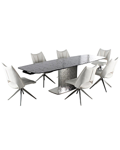Chintaly Nora 7-Piece Contemporary Dining Set with Extendable Textured Table & 6 Swivel Chairs