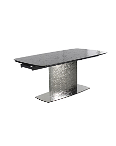 Chintaly Nora Contemporary Extendable Textured Glass Top Table & Textured Steel Base
