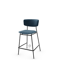 Calligaris Fifties Stool With Upholstered Seat And Backrest And Metal Base