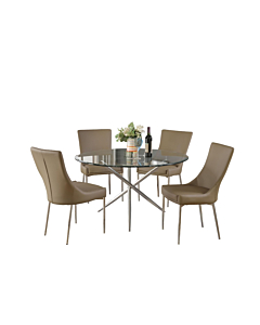 Chintaly Patricia 5-Piece Contemporary Dining Set with Round Glass Table and Club Style Chairs