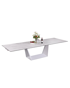 Chintaly Scarlette Contemporary Extendable Ceramic Top Dining Table with White Base