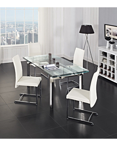 Stark Dining Room Set, Extendable Table with Clear Glass Top and 4 Black Fabio Chairs | Creative Furniture