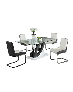 Chintaly Stella 5-Piece Modern Dining Set with Glass Table & 2-Tone Chairs