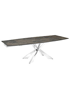 Casabianca Icon Dining Table in Brown Marbled Porcelain Top on Glass with Polished Stainless Steel Base