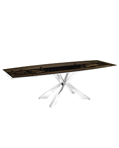 Casabianca Icon Dining Table in Smoked Glass with Polished Stainless Steel Base