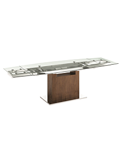 Casabianca Olivia Dining Table in Clear Glass with Walnut Veneer Base