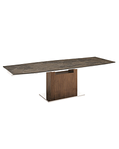 Casabianca Olivia Dining Table in brown Marbled Porcelain Top with Walnut Veneer Base