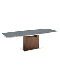 Casabianca Olivia dining table in gray glass with walnut veneer base