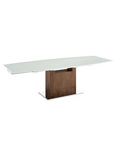 Casabianca Olivia Dining Table in White Glass with Walnut Veneer Base