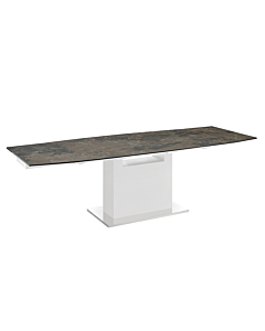 Casabianca Olivia Dining Table in Brown Marbled Porcelain Top on Glass with High Gloss White Lacquer Base