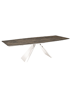 Casabianca Stanza Dining Table in Brown Marbled Porcelain Top on Glass with Polished Stainless Steel Base.