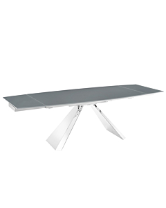 Casabianca Stanza Dining Table in Gray Glass with Polished Stainless Steel Base.