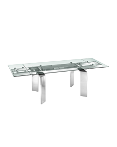 Casabianca Astor Dining Table in Clear Glass with Polished Stainless Steel Base