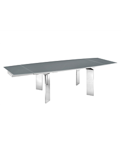 Casabianca Astor Dining Table in Gray Glass with Polished Stainless Steel Base
